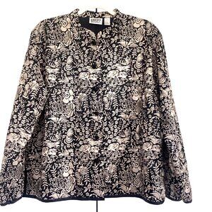 Vintage CHICO’S DESIGN Floral Embroidered Jacquard Jacket Size XL Silk Asian